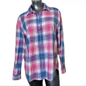 Southern Tide Pink Blue Checkered Plaid Long Sleeve Collared Shirt Womens Large